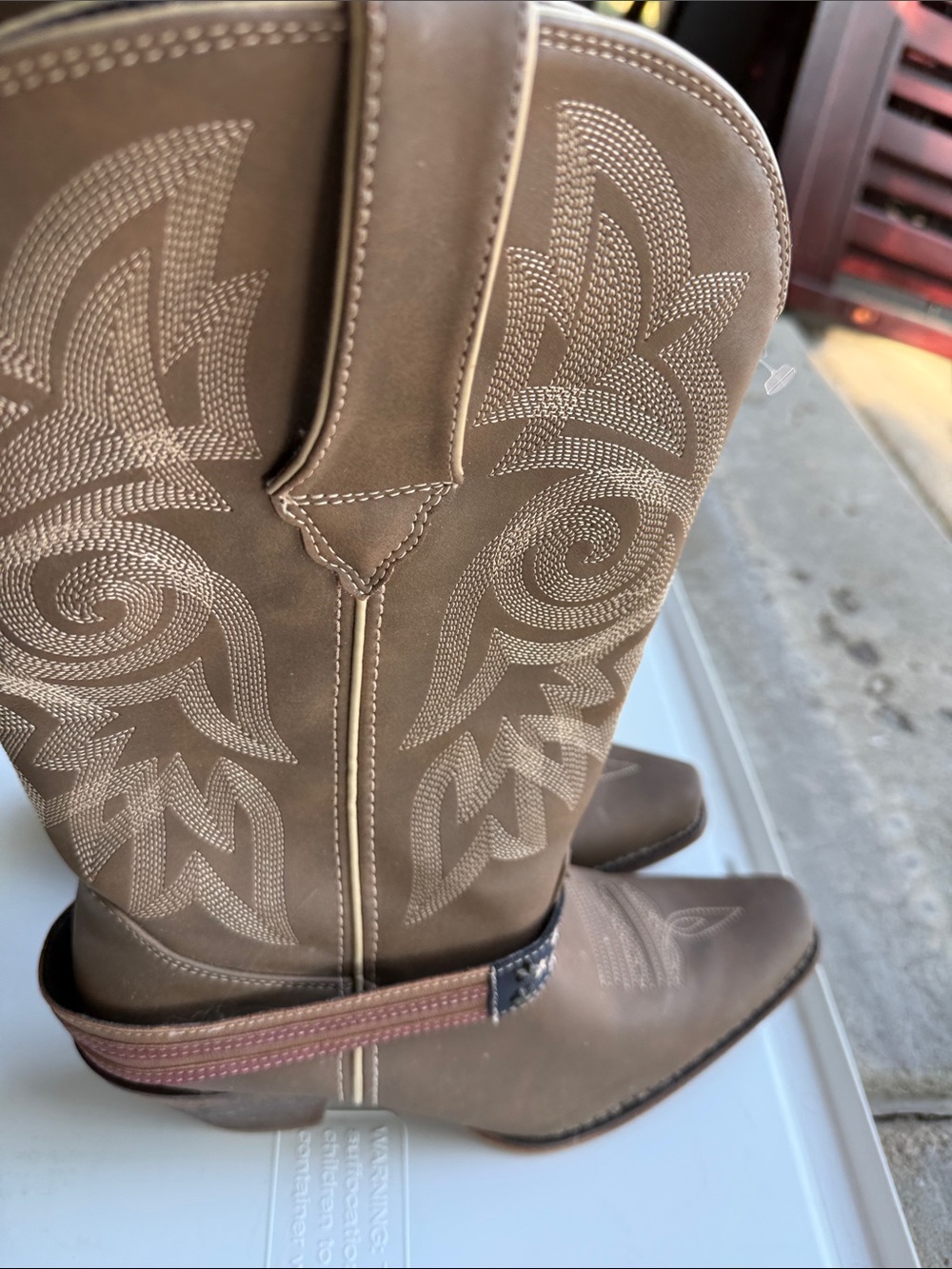 Durango Brown Western Heeled Boots with Embroidered Detail